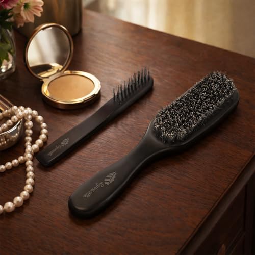 Slick Back Hair Brush Boar Bristles,Smoothing Hair Brush For Fine Hair | Adding Shine,Smoothness&Volume | Handmade Wooden Boar Bristle Hair Brush | Designed for Fine&Thin Hair