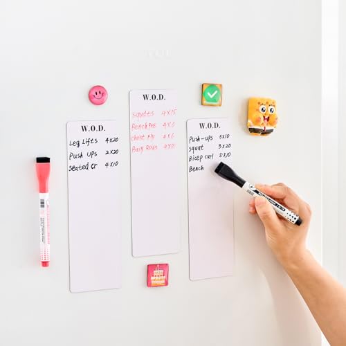 Mini Magnetic Fitness Tracker whiteboard for Squat Rack, 8.5" x 2.75" WOD Board for Home Gym Workouts with Dry Erase Markers, Portable Dry Erase Boards for Garage Gym, Weight Lifting Accessories