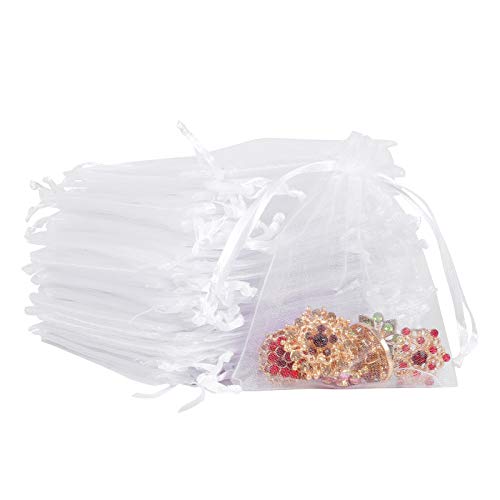 Boshen 100/200PCS Organza Gift Candy Sheer Bags Mesh Jewelry Pouches Drawstring Bulk for Wedding Party Favors Christmas 3"x4" 4" X 6" 5"x7" (3" X 4"(100PCS), White) - color: White-3" X 4"(100PCS)
