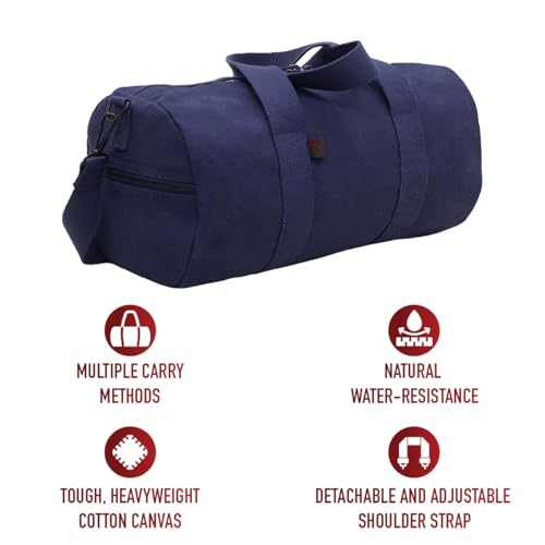 Rothco Heavy-Duty Canvas Shoulder Duffle Bag - Rugged Travel Gym Gear Equipment Bag - color: Navy Blue, size: 15 Inches