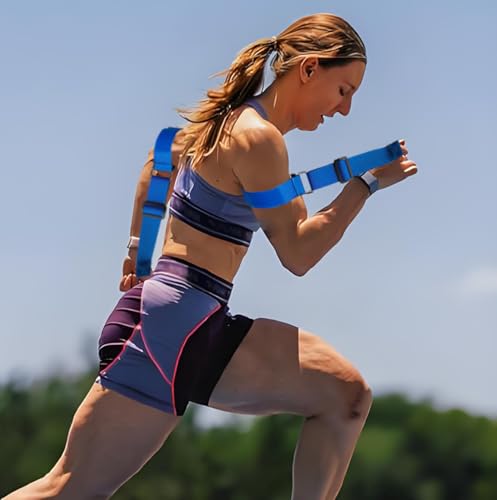 Arm Swing Trainer, 90 Degree Running Form Aid for Speed & Agility Training, Adjustable Strap to Improve Endurance, Prevent Arm Crossing in All Sports, Help Athletes Run Faster - size: Large(Blue)