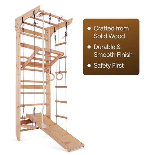WEDANTA Wooden Swedish Ladder Wall Set – Kids Stall Bars for Exercise – Kids Swedish Gymnastic Wall Gym – Wood Stall Bar Gymnastics Playground – Best Gym for All Family - color: Wood