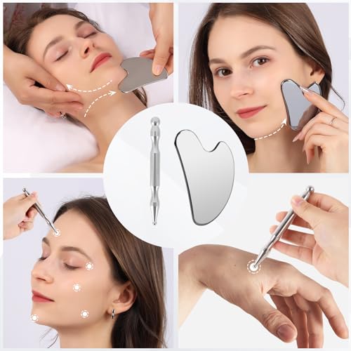 Stainless Steel Gua Sha & Acupuncture Pen, Trigger Point Massager Tool | suits daily home facial care, supports scraping and acupoint massage to ease facial tightness for women and mothers - color: 2pcs
