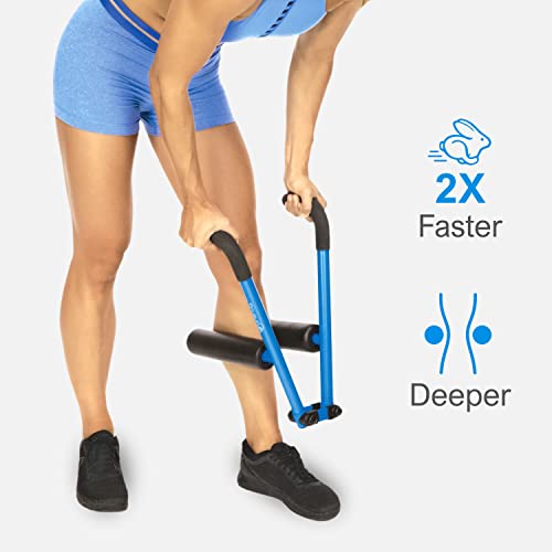 DoubleUP Roller D5 Leg & Arm Massager, Metal Frame, 5 Rollers & Case, Blue | 3X Lever-Action Pressure Control. 5 Quick-Change Rollers + Storage Case. IT Bands, Calves, Quads, Hamstrings, Thighs, Arms. - color: Blue