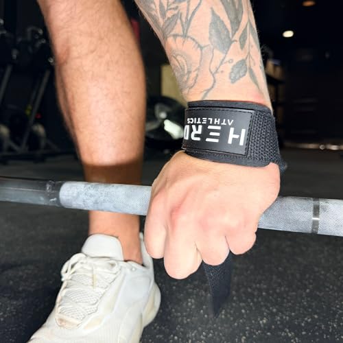 Lifting Wrist Straps – 23" Length x 1.5" Width – Padded Neoprene Cotton Straps for Weightlifting, Powerlifting, Functional Training, Strength Training & Deadlifts – Heavy Duty Grip Support - color: Black/White