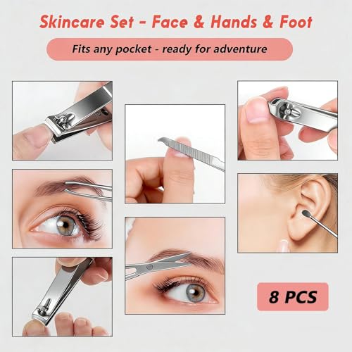 8 Pcs Manicure Set, Professional Portable Nail Care Kit with Nail Clippers, Nail Trimmer, and Grooming Tools for Home and Travel Use - color: 8 Pcs Wine Red