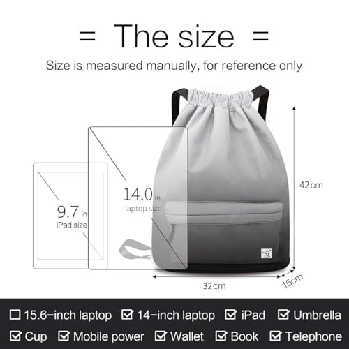 Waterproof Drawstring Bag, Gym Bag Sackpack Sports Beach Backpack for Men Women - color: 10-gradual Grey