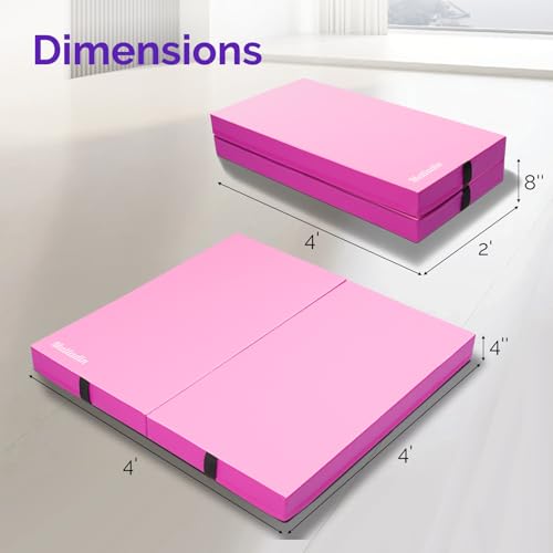 Matladin 4” Thick Folding Gymnastics Gym Exercise Aerobics Mat, 4ft x 4ft x 4in PU Leather Tumbling Mats for Stretching Yoga Cheerleading Martial Arts
