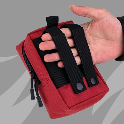2 Pack Tactical Molle EDC Pouch Multi-Purpose Compact Pack Water-Resistant Utility Pouch with Flag Patch - color: Red