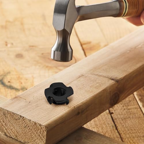 5/16"-18 T-Nuts Black Zinc Plated Steel, 4-Pronged Tee Nut for Wood, Rock Climbing Holds, Furniture, 50 PCS - color: Black Carbon Steel, size: 5/16"-18
