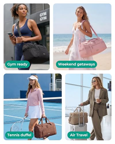 BAGSMART Travel Duffel Bags with Dividers, 32L Gym Duffle Bag with Laptop Compartment, Carry On Weekender Overnight Bag, Shoe Bag, PVC Wet Pocket, Pink - color: Pink