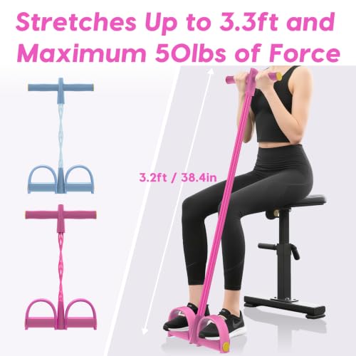 Resistance Bands with Handles, 6-Tube Elastic Pedal Resistance Band for Working Out, Durable Natural Rubber Exercise Bands, Multifunction Exercise Equipment for Abdomen, Waist, Arm, Leg Stretching - color: Full Pink