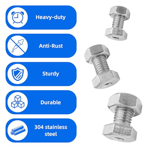 15pcs Hollow External Hexagon Screw, M6/M8/M10 Cylindrical Hollow Bolt, 304 Stainless Steel Lamp Threading Screws Through Hole Bolt with Nut, Screw Length:16mm
