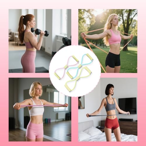 Figure 8 Fitness Resistance Bands with Handles, Yoga Resistance Band Stretch Fitness Band, Chest Expander, for Arm and Shoulder Stretch, Rope 8 Word Elastic for Women and Men(3 Pack)
