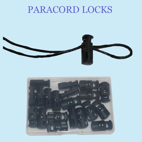 Hovesty 20 PCS Cord Locks for Drawstrings, Spring Rope Clips and Shoe Lace Locks, Paracord Toggle Stoppers for Clothing, Bags and Strings