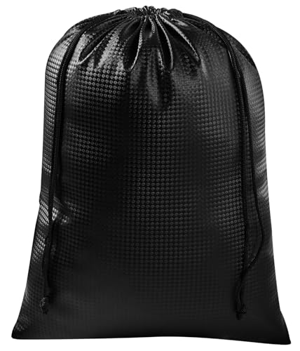 PALTERWEAR Tech-Weave PU-Coated Drawstring Bags (Set of 5) Water-Resistant, Directional-Stretch Travel Organizers for Gym, Toiletries, Tech Gear, Tablet - Durable, Wipe-Clean (Black 3D, 9 x 12 In) - size: 9 x 12 Inch