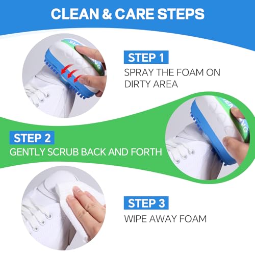 Shoe Cleaner, 2-in-1 White Shoe Cleaner with Brush, Water-free Foam Sneaker Cleaner Kit for Tennis, Leather, Canvas, Golf, PU, Sole