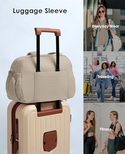 Gym Bag for Women, Travel Duffle Bags with Wet Pocket, Lightweight Carry on Bag Overnight Weekender Duffel Bag, Water Resistant (Khaki Ash) - color: Khaki Ash