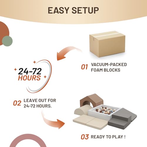 JungleDove 7Pcs Climbing Toys for Toddlers: with a Square Ball Pit for Toddlers - PU Leather Foam Climbing Blocks - Indoor Soft Play Set with Slide and Stair(NO Balls) - color: Beige, White