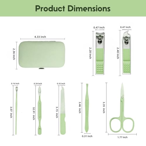 7 Pcs Nail Clipper Set for Home Manicure and Pedicure, Professional Grooming Kit with Case for Personal Care and Travel - color: 7 Piece-green