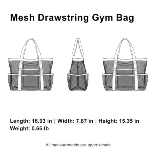 Mesh Drawstring Gym Bag, Breathable Nylon Storage for Wet Gear and Sports Equipment, 17 x 15 Inch (1 PC) - color: Black