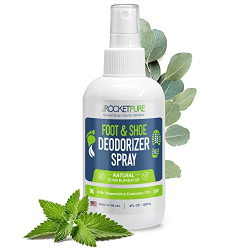 Rocket Pure Natural Foot and Shoe Deodorizer Spray, Deodorant and Odor Eliminator for Smelly Feet, Smell Remover, Formulated with Essential Oils, Made in the USA, Mint, 4 fl oz (Pack of 1)