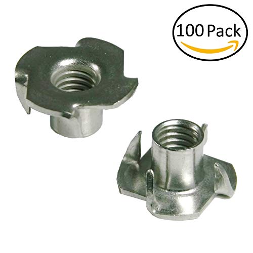 1/4inches-20 T Nuts - 4 Prongs - Zinc Plated -for Cabinetry, Rock Climbing Walls, Woodworking, etc. - .25 Dia. - 100 pcs. - size: 100