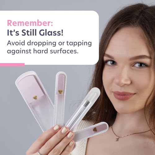 Bona Fide Beauty Czech Glass Gift Set: Foot File, Nail File, Cuticle Pusher | Rose color set: genuine Bohemian crystal glass set includes protective cases and sleeves. Reusable and easy to clean. - color: Rose Gold