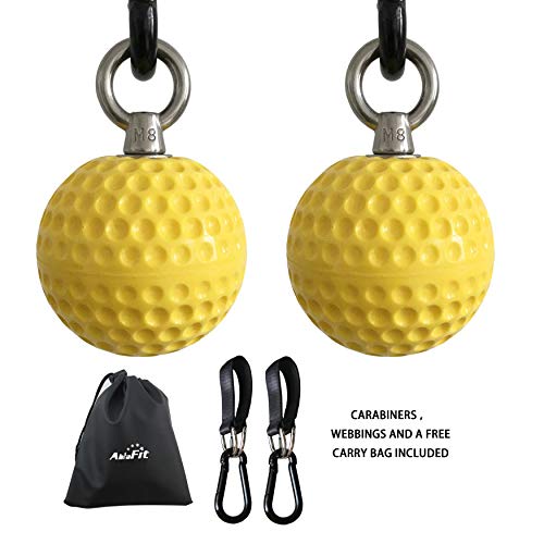 Climbing Pull Up Power Ball Hold Grips with Straps Hand Grip Strength Trainer Exerciser - Durable and Anti-Skid Design - Ideal for Bouldering Pull-up Fitness Workout - Free Carry Bag Included