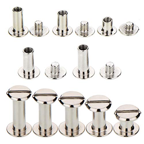 100 Sets Chicago Screws Binding Screw Leather Screw Nail Rivet Button Solid Belt Tack,for DIY Leather Decoration Bookbinding - Silver M5x1/4, 3/8, 1/2, 9/16,11/16 Inches