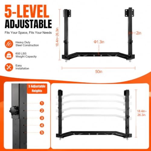 48" Joist Mounted Pull Up Bar, 600LBS Heavy Duty Multi Grip Ceiling Mount Chin Up Bar, Ceiling Beam for Home Gym/Garage/Basement with 5-Height Adjustable& Round Anchors, Easy to Install