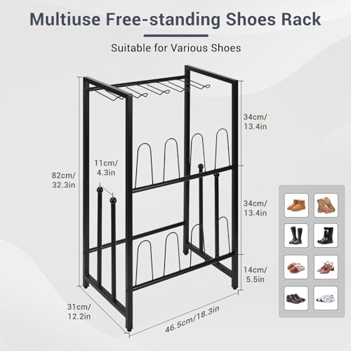 GADFISH Free Standing Shoe Racks, Vertical Boot Rack, Black Metal Boot Storage Organizer Tall Boots Organizer for Closet, Entryway, Shoe Rack for Boots, Sneakers, Fit 8 Pairs