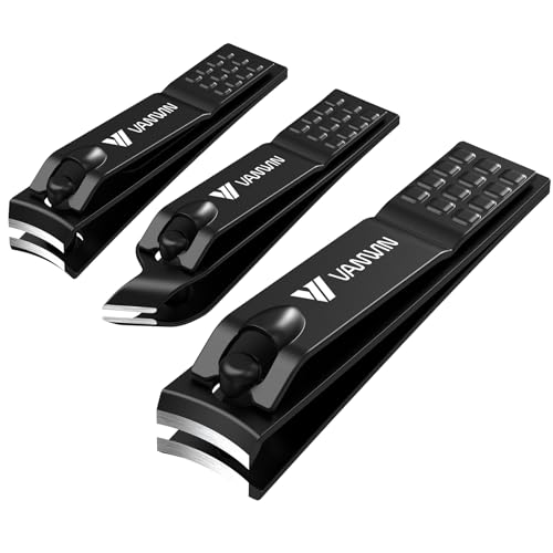 German Nail Clippers for Men, VANWIN Nail Clipper Set (4-Pack) Ultra Sharp Matte Stainless Steel Fingernail & Toenail Clippers with Glass Nail File, Nail Cutter Stocking Stuffers for Men Women Black