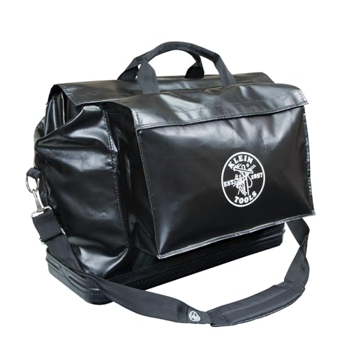 Klein Tools 5182BLA Large Vinyl Equipment Bag With Detachable Shoulder Strap with Two Heavy-Duty, Side-Action Buckles, Black