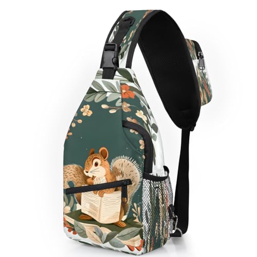Squirrels Sling Bags for Women Men, Waterproof Crossbody Sling Backpack Travel Outdoor Sports Chest Bag - color: Green