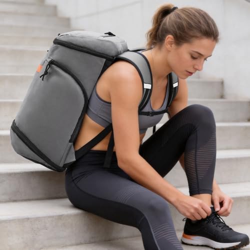 MIER Men's Gym Backpack Lightweight Sports Bag with Shoe Compartment | 35L Capacity Back Pack, Multi-Pockets, Separate Compartment, Wet Pocket, Water Resistant, For Training, Workout & Travel - color: Gray