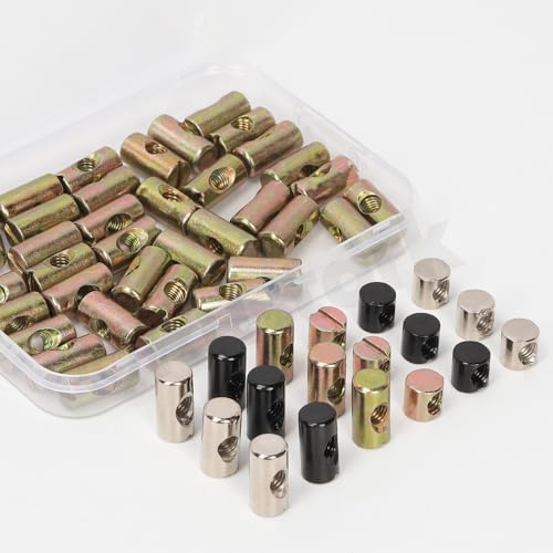 50Pcs M6x10mm Yellow Zinc Barrel Nuts Assortment Kit Metric Cross Dowels Slotted Nut Furniture Nuts Cross Dowel Hammer Nut for Wood Furniture Beds Crib Chairs - style: yellow zinc 6x10MM barrel nuts