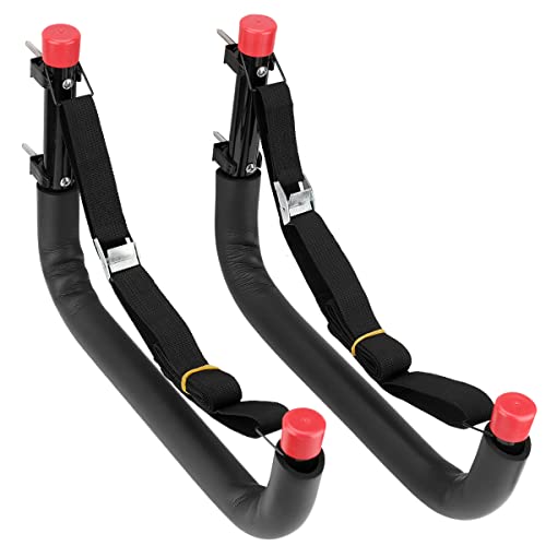 Heavy Duty Garage Storage Hooks, Wall Mount Kayak Storage Racks, Hangers with Lashing Straps, Holds Up to 100lbs - size: 15.5in-2 Pack