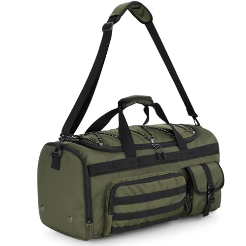 Gonex 45L Tactical Duffel Bag, 3-in-1 Gym & Travel Bag | Shoe compartment, Tactical gear loops, Water-repellent lining, 5 zip pockets, Weekend travel - color: Army Green, size: 45L