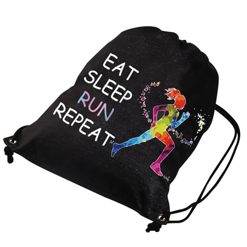 JYTAPP Runner Drawstring Bag Marathon Running Gifts Eat Sleep Run Repeat Drawstring Backpack Gifts for Runner, Athlete, Sprinter, Jogger, Cross Country & Track and Field, Black