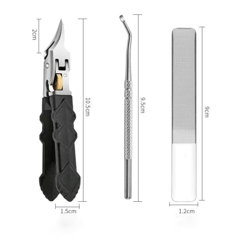 Black Anti-Slip Grip Gear Lock Nail Clipper, Anti-Slip Grip Gear Lock Nail Clipper Set with Ultra-Sharp Tips for Thick and Ingrown Nails (Black)