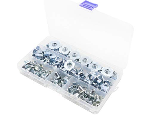 LBY 75-Piece T-Nut Assortment Kit (1/4", 5/16", 3/8") - Four-Claw Design, Carbon Steel, Galvanized (Silvery)