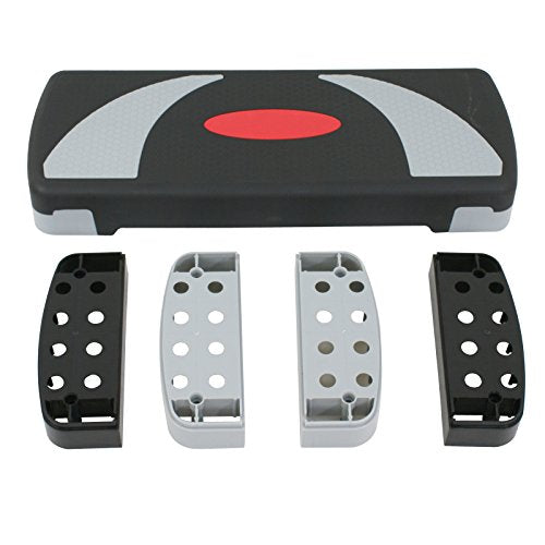 HomGarden Adjustable Workout Aerobic Stepper in Fitness & Exercise Step Platform Trainer Stepper w/Risers Adjust 4"-6''-8'' - color: Black/Gray