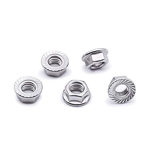 8# 32 Serrated Flange Hex Lock Nuts, 304 Stainless Steel 18-8 Anti-Loose Nuts for Machinery, Automotive, DIY, 100 PCS - size: #8-32