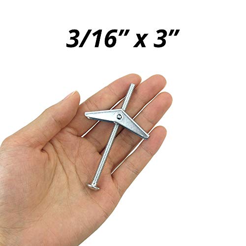 HASWARE Toggle Bolt Zinc Plated Steel and Wing Nut for Hanging Heavy Items on Drywall 3/16x3 (12 Pack) - size: 3/16x3" (12 Pack)
