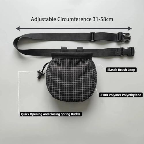 Rock Climbing Chalk Bag, 210D High-Tensile Polyethylene Durable Chalk Bag with Fleece Lining & Adjustable Belt, for Bouldering, Gym, Weightlifting - color: Black