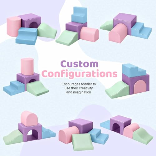 Sumbababy Soft Climbing Blocks Set for Toddlers: 4 PCS Foam Play Structures with Tunnel - Indoor Playground for Kids with Slide and Stairs - Safe Play Gym for Boys and Girls - style: Macaron/Pink/Blue