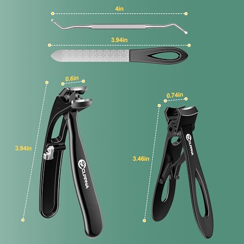 Nail Clippers for Seniors, CLPPNA Wide Jaw Fingernail Clippers and Angled Head Toenail Clippers for Thick Nail, 4 Pack Professional Nail Clippers for Men, Women&Pregnant, Black - style: Black Wide Opening & Angled Head