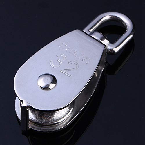 32mm Stainless Steel Single Wheel Pulley Block Lifting Rope M32 and Strong Anti for Hanging Weight Things to Lighten Load with and Skating Lift