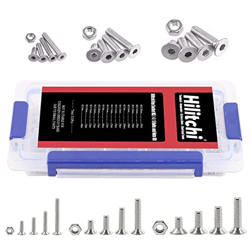 Hilitchi 510pcs M3 M4 M5 Stainless Steel Flat Head Hex Socket Head Cap Bolts Screws Nuts Assortment Kit - 304 Stainless Steel (Flat Head) - style: Flat Head
